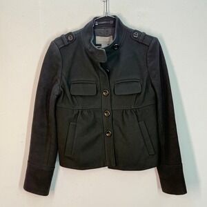 Ann Taylor Black Wool Blend Military Style Jacket XS Extra Small